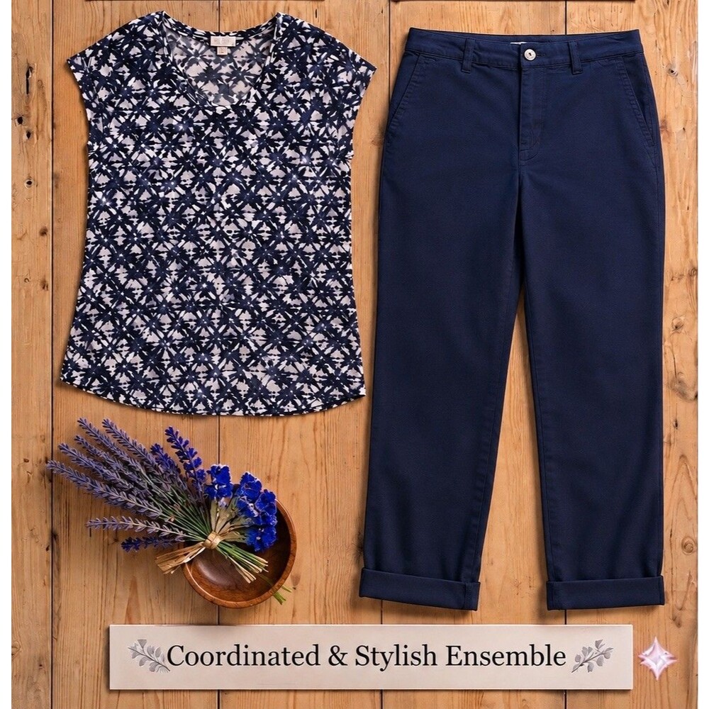 2 PACK Canyon River Blues & J.Jill, Navy Blue 10,  Patterned Shirt M BUNDLE SET